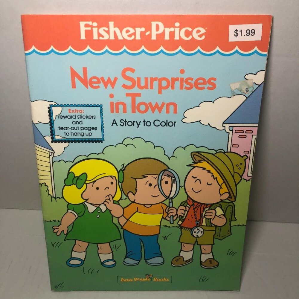 Fisher Price~Little People New Surprises In Town 1987 A STORY TO COLOR Stickers